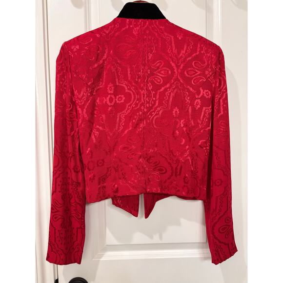Jessica Howard 1980’s Women’s Red Damask Jacquard Zip Jacket Sz 6 - Picture 2 of 6